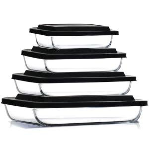 Nestl 8pc Glass Baking Dishes for Oven, Glass Food Storage Containers with Lids, Leakproof Casserole Dishes for Oven with Lid, Cooking, Microwave Oven Freezer Safe Bakeware, 9x13 Lasagna Pan Black