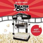 West Bend Stir Crazy Movie Theater Popcorn Popper, Gourmet Popcorn Maker Machine with Nonstick Popcorn Kettle, Measuring Tool and Popcorn Scoop for Popcorn Machine, 4 Qt., Black