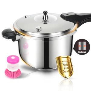 Stainless Steel Pressure Cooker, Peterboo 4 Quart Induction Compatible Thickened Pressure Cooker with Spring Valve Safeguard Devices, Compatible with Gas & Induction Cooker 2-3 Members Use