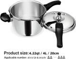 Stainless Steel Pressure Cooker, Peterboo 4 Quart Induction Compatible Thickened Pressure Cooker with Spring Valve Safeguard Devices, Compatible with Gas & Induction Cooker 2-3 Members Use
