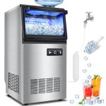Commercial Ice Maker Machine 140LBS/24H, Dual Water Inlet Options, Freestanding Under Counter Ice Maker Smart LCD, Self-Cleaning, Quiet for Home, Bar, Restaurant, Support 5-Gallon Bottle Water