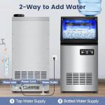 Commercial Ice Maker Machine 140LBS/24H, Dual Water Inlet Options, Freestanding Under Counter Ice Maker Smart LCD, Self-Cleaning, Quiet for Home, Bar, Restaurant, Support 5-Gallon Bottle Water