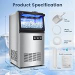 Commercial Ice Maker Machine 140LBS/24H, Dual Water Inlet Options, Freestanding Under Counter Ice Maker Smart LCD, Self-Cleaning, Quiet for Home, Bar, Restaurant, Support 5-Gallon Bottle Water