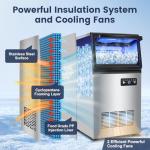 Commercial Ice Maker Machine 140LBS/24H, Dual Water Inlet Options, Freestanding Under Counter Ice Maker Smart LCD, Self-Cleaning, Quiet for Home, Bar, Restaurant, Support 5-Gallon Bottle Water