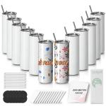 MURRICON Sublimation Tumblers 20 oz Skinny Straight,Stainless Steel Sublimation Blanks Skinny Tumbler,Double Wall Vacuum Insulated Tumblers,with lid and straw,12 Pack