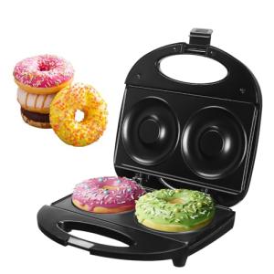 Ht Viik Donut Maker，Mini donut machine，Mini Donut Maker Machine Doughnut Maker,2 Extra Large 4-inch Donuts,Non-stick,anti-scalding,Easy To Use and Clean,Perfect for Making Donuts with The Family.