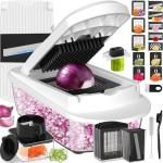 12 Blade All-in-1 Vegetable Chopper Mandoline Slicer with Container, Spiralizer with Contianers, Food Chopper, Onion Chopper, Veggie Cutter for Salad, Kitchen Gadgets Accessories Essentials, White