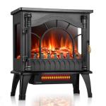 ZAFRO Freestanding Electric Fireplace Stove with Realistic Flame, 5100 BTU Electric Fireplace Heater with Retro Design, 1000W/1500W, Dual Safety Protection for Living Room, Bedroom