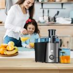 Panana Centrifugal Juicer Extractor with Wide Mouth 2.5” Feed Chute for Fruit Vegetable, Easy to Clean, Stainless Steel, BPA-free (Silver)