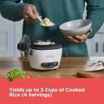 BLACK+DECKER 3-Cup Rice Cooker, RC503, 1.5-cup Uncooked Rice, Steaming Basket, Removable Non-Stick Bowl, One Touch, White