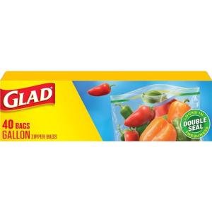 Glad Gallon Zipper Food Storage Bags, 40 Count
