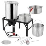 ROVSUN 30QT Turkey Fryer & 10QT Fish Fryer with 55000BTU Propane Burner, Outdoor Deep Fryer & Seafood Crawfish Boiler Steamer Pot with Thermometer, Marinade Injector, Turkey Rack & Rack Lifter