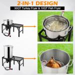 ROVSUN 30QT Turkey Fryer & 10QT Fish Fryer with 55000BTU Propane Burner, Outdoor Deep Fryer & Seafood Crawfish Boiler Steamer Pot with Thermometer, Marinade Injector, Turkey Rack & Rack Lifter