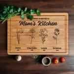 Personalized Cutting Board for Mom & Grandma, Custom Christmas Gift with Garden Flowers Design, Perfect Kitchen Gift for Mom, Grandma, or Grandmom, Ideal Birth Flower & Holiday Gift Idea