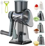 KalraMay Cheese Grater,Rotary Cheese Grater with Handle, Multifunctional Rotary Cheese Shredder Effortlessly Grates Cheese, Vegetables, and Fruits (Blue)