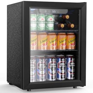 Electactic 68 Cans Beverage Refrigerator Cooler, 1.7 cu.ft Mini Fridge Glass Door Drink Cooler for Beer, Soda,Wine, Digital Temperature Control for Home Office Bar