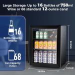 Electactic 68 Cans Beverage Refrigerator Cooler, 1.7 cu.ft Mini Fridge Glass Door Drink Cooler for Beer, Soda,Wine, Digital Temperature Control for Home Office Bar