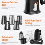 Rotary Cheese Grater Hand Crank with 5 Interchangeable Blades, Vegetable Chopper Spiralizer Slicer for Fruit Vegetable Nuts, Mandoline Slicer for Kitchen with Blades Rack & Suction Base, Black