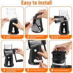 Rotary Cheese Grater Hand Crank with 5 Interchangeable Blades, Vegetable Chopper Spiralizer Slicer for Fruit Vegetable Nuts, Mandoline Slicer for Kitchen with Blades Rack & Suction Base, Black