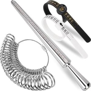 Ring Sizer Measuring Tool Kit, Ring Mandrel Measurer, 27 PCS Premium Steel Measuring Ring Tool, US Ring Size 0-13, 2 PCS Reusable Finger Size 1-17 USA Rings Size with Magnified Glass