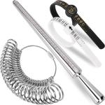 Ring Sizer Measuring Tool Kit, Ring Mandrel Measurer, 27 PCS Premium Steel Measuring Ring Tool, US Ring Size 0-13, 2 PCS Reusable Finger Size 1-17 USA Rings Size with Magnified Glass