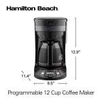 Hamilton Beach 12 Cup Programmable Drip Coffee Maker with 3 Brew Options, Glass Carafe, Auto Pause and Pour, Black Stainless (46293)