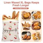 ChefLee Beeswax Bread Bags, 2-Pack Reusable Food Storage for Homemade Bread & Sourdough, Linen Waxed XL Bags Keeps Fresh Longer, Freezer Safe for Baking Loaf