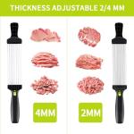 HALNKSZDDD Fresh Meat Slicer with Peeler and Rubber Gloves, Thickness Adjustable 2 or 4 mm for Chicken Breast Beef Pork, Stainless Steel Manual Meat Cutter can be Sliced, Striped, Diced