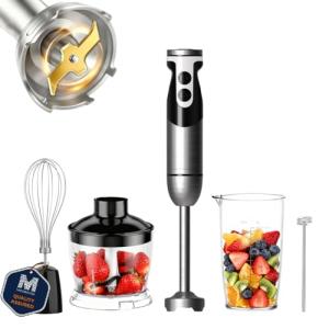 MegaWise Blender Handheld 12-Speed Stainless Steel Electric Hand Blender, 5 in 1 Immersion Handheld Blender，Titanium Blades Hand Blender, Milk Frother Wand,with 600ml Whisk Beaker and Chopper (black)