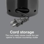 Proctor Silex Power Electric Automatic Can Opener for Kitchen with Knife Sharpener, Twist-off Easy-Clean Lever, Cord Storage, Black (75217PS)