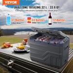 VEVOR NLS45, 12 Volt Car Refrigerator Fridge, 32 L Dual Zone Portable Freezer, -4℉-68℉ Adjustable Range, 12/24V DC and 100-240V AC Compressor Cooler for Outdoor, Camping, RV, Bule and grey