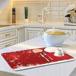 Christmas White Snowflake On Red Background Dish Drying Mat 16x18 inch Dish Drainer Kitchen Counter Mats Bottles Dish Dry Pad Protector for Kitchen Countertops