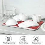 Christmas White Snowflake On Red Background Dish Drying Mat 16x18 inch Dish Drainer Kitchen Counter Mats Bottles Dish Dry Pad Protector for Kitchen Countertops