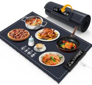 AuntyFey Food Warming Mat,Countertop Warming Mat, Silicon Warming Mat for Food, Electric Warming Tray, Food Warmers for Parties Buffet, Warming Trays for Buffets Party, Food Heating Mat, Black