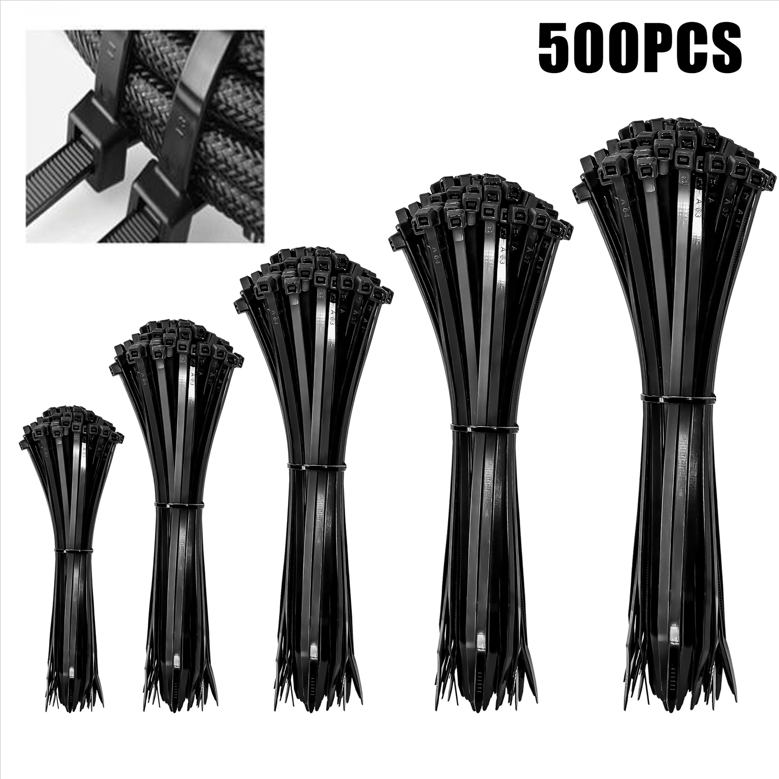 500PCS Black Nylon Self-Locking Cable Ties