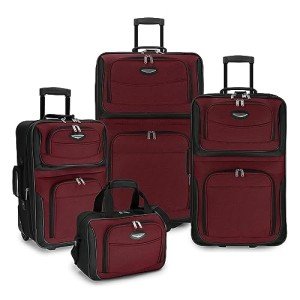 Expandable 4-Piece Red Rolling Luggage Set