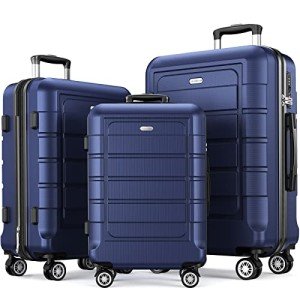 Expandable Blue Luggage Set with Double Wheels