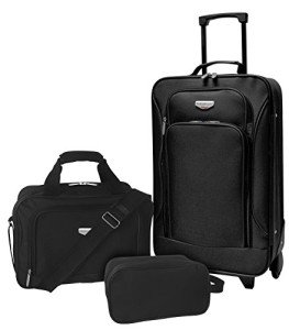 3-Piece Black Euro Carry-On Luggage Set