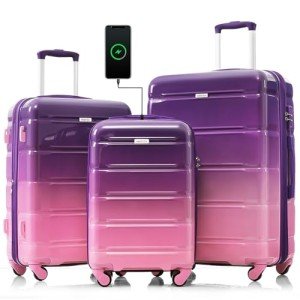 Colorful 3-Piece Spinner Luggage Set with USB Port