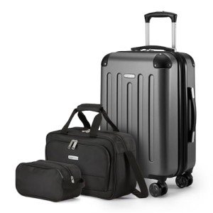 3-Piece Black Luggage Set with Carry-On