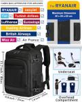 KLOSTAIN 40x20x25 Cabin Travel Backpack - Black