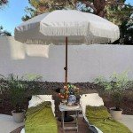 7ft Outdoor Patio Umbrella with Tassels - White