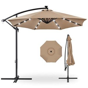 10ft Solar LED Offset Patio Umbrella - Tan
