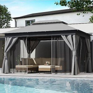 LAUSAINT HOME 10'x13' Outdoor Patio Gazebo with Netting