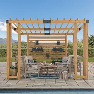 Sunjoy 10x10.5 ft. Cedar Pergola with Planters