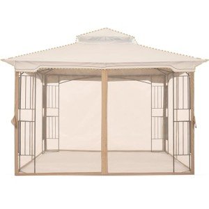 Beige Patio Gazebo Mosquito Netting Screen Walls