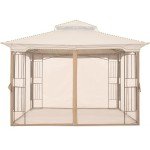 Beige Patio Gazebo Mosquito Netting Screen Walls