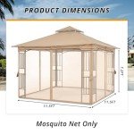 Beige Patio Gazebo Mosquito Netting Screen Walls