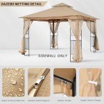 Beige Patio Gazebo Mosquito Netting Screen Walls