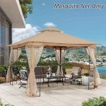 Beige Patio Gazebo Mosquito Netting Screen Walls